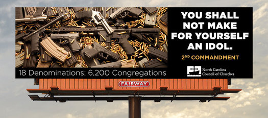 The billboard placed on I-85/I-40 near Mebane will be up for a month, and its sponsors say it has already been the subject of intense attention. (NC Council of Churches)