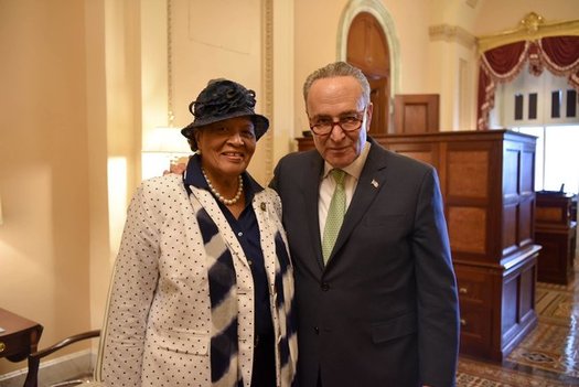Rep. Alma Adams, D-N.C., pictured here with Sen. Chuck Schumer, D-N.Y., introduced legislation last week to recognize Black Maternal Health Week. (Rep. Alma Adams)