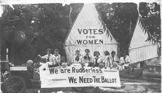 Wisconsin women were politically active long before they got the right to vote. Here, the Oshkosh Equal Suffrage League sends a message in 1912 with its July 4 parade float. (Used with permission of Wisconsin Historical Society)