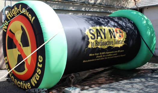 A mock radioactive waste canister represents the 100,000 metric tons of spent nuclear fuel rods a company wants New Mexico to store until a permanent facility is built. (Don Hancock)