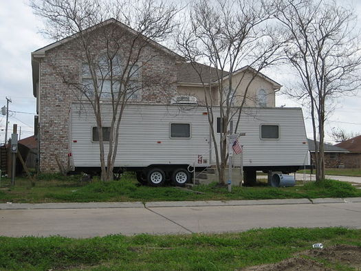 The harmful effects of excessive formaldehyde in wood products came into sharp focus in FEMA trailers after Hurricane Katrina. (Infrogmation/Wikimedia Commons)