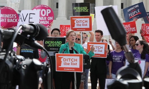 Sen. Elizabeth Warren, on the steps of the Supreme Court, told the crowd, 