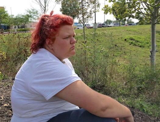 Alexis Ostlund, a homeless woman, was chased off by Des Moines police for panhandling outside a local coffee shop. (aclu-Iowa)