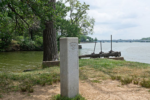 Mile marker zero marks the start of the Chesapeake and Ohio Canal, which has a significant backlog of maintenance needs. (Bonnachoven/Wikimedia Commons)