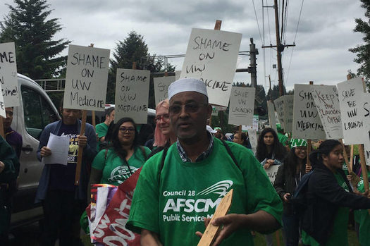 Mustafa Getahun has been a truck driver for UW Medicine Consolidated Laundry for more than 20 years. (Washington Federation of State Employees)