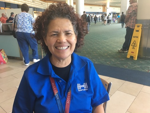 Gladys Hernandez, a passenger service assistant at Portland International Airport, says she has struggled to afford necessities while living on an hourly wage of $12. (SEIU Local 49)