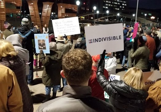Indivisible groups, shown here at a November rally in Reno to support special counsel Robert Mueller's investigation, will gather at 230 events nationwide today to plead for progressive priorities in Congress. (Indivisible Northern Nevada)