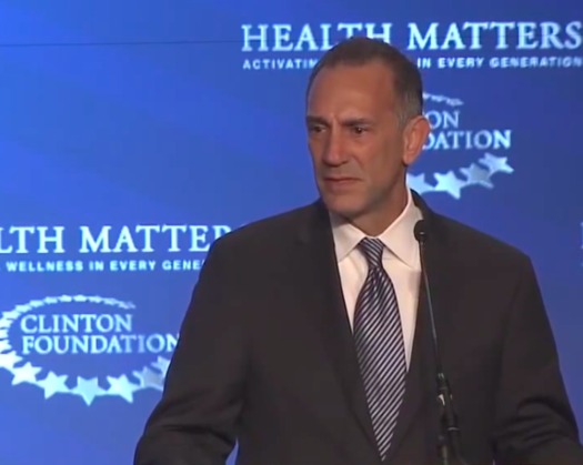 Shatterproof founder and chief executive Gary Mendell addresses the Clinton Foundation, sharing his personal story of losing his son to addiction. (Shatterproof)