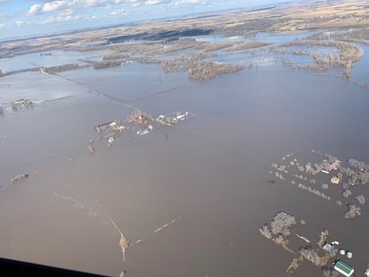Flooded apartments along the Elkhorn River north of Columbus, Neb., after a 