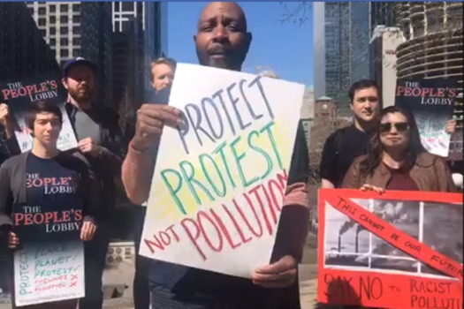 Activists gathered in Chicago to speak out against a bill they say intends to silence protestors of oil and gas infrastructure. (The People's Lobby)