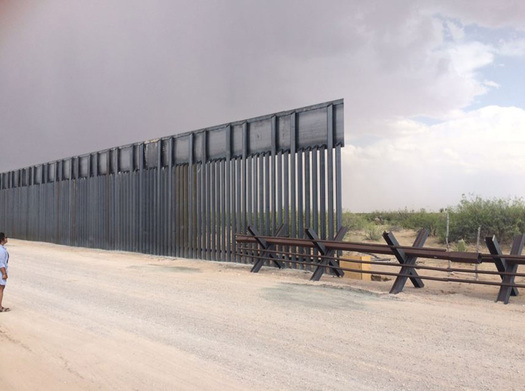 A segment of border wall is under construction near the Port of Entry at Santa Teresa, N. M.  (Center for Biological Diversity)