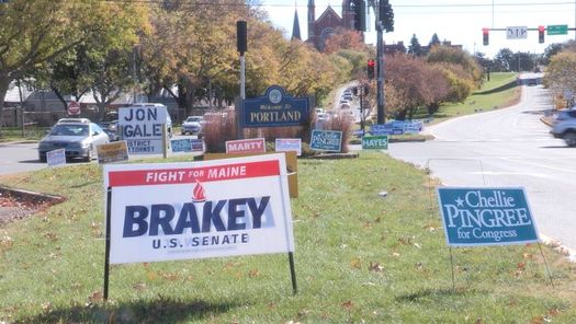 It was just last November when political signs dotted every Maine roadway. They'll soon be back, as the 2020 campaign season heats up. (Kevin Bowe)