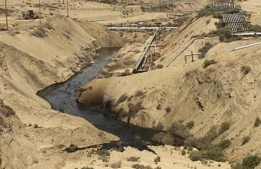 The cause of an oil leak in Kern County, shown here in May when it first started, has yet to be determined. (California Dept. of Fish and Wildlife, Office of Spill Prevention and Response)