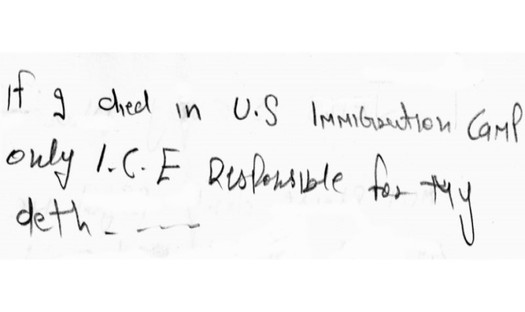 One of the men on hunger strike gave this handwritten note to a visitor. (AVID)