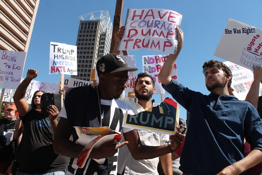 People's Power Assembly members, shown here in a Baltimore rally in 2016, are part of a coalition organizing protests against President Donald Trump and the GOP in Baltimore this week. (Elvert Barnes Photography/Flckr)