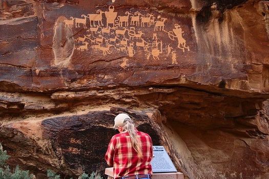 Ancient petroglyphs line more than 40 miles of rock wall faces along southern Utah's Nine Mile Canyon, which has been called the 