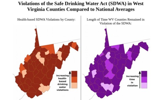Two-thirds of West Virginia counties rank in the bottom third for their number of tap-water safety violations; even more are in the bottom third for the time it takes to fix these issues. (Natural Resources Defense Council)