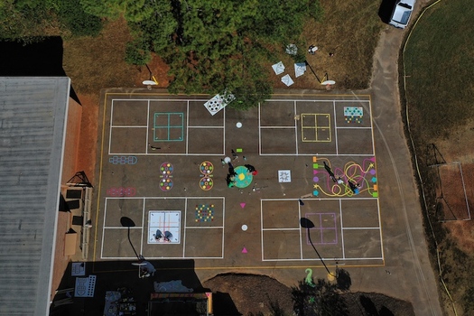 An aerial view of the new outdoor play space at Combs Elementary in Wake County, N.C. (Will Saunders/Old North Creative)