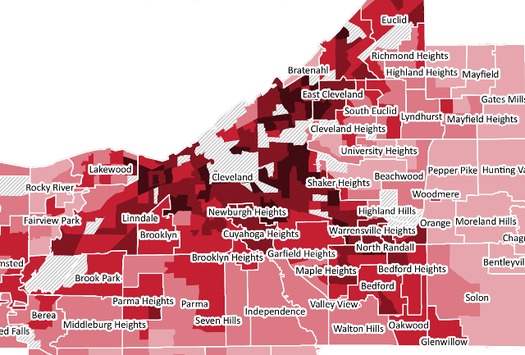 Within less than two miles in Cuyahoga County, there is a 23-year difference between the neighborhoods with the highest and lowest life expectancies. (The Center for Community Solutions)