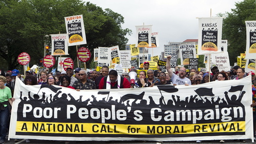 The Rev. William Barber of the Poor People's Campaign leads a rally in Washington in June 2019. (Poor People's Campaign)