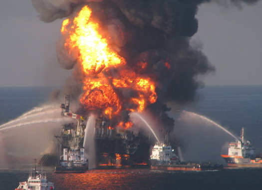 The BP Deepwater Horizon oil spill permanently damaged wetlands and continues to affect marine mammal populations. (U.S. Coast Guard)