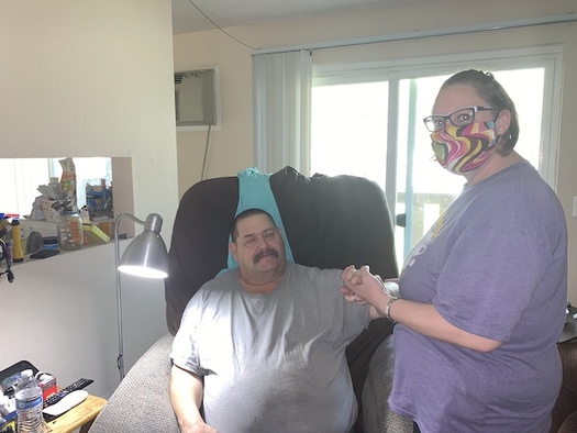 Desirae Hernandez wears a homemade mask because of the lack of personal protective equipment for at-home caregivers. (Desirae Hernandez)