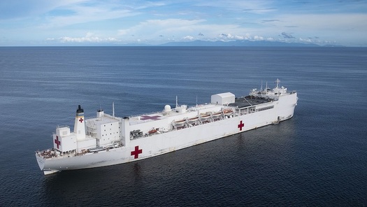People with disabilities loaded hundreds of pallets of provisions on the USNS Comfort for its trip to New York. (U.S. Navy)