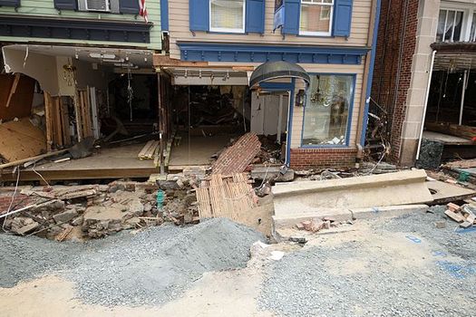 Businesses in Ellicott City, Md., still are struggling to repair damages from floods in 2016. (Wikimedia Commons)