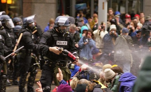 The Seattle demonstrations against the World Trade Organization in 1999 are seen as turning point in how police handle protests. (Steve Kaiser/Flickr)