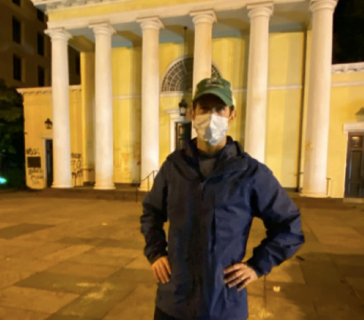 A parishioner from St. John's Episcopal Church in Lafayette Square, photographed after the church had been defaced with graffiti this weekend. (St. John's Church/Facebook)