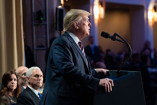 President Trump at the 2020 National Prayer breakfast in February. (Official White House photo)