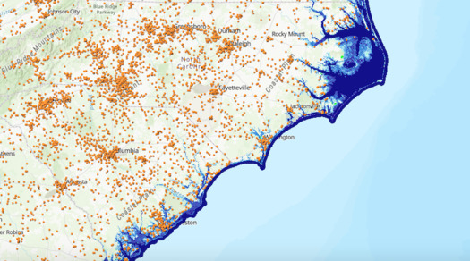 GIS map of coastal North Carolina churches. (Creation Justice Ministries)