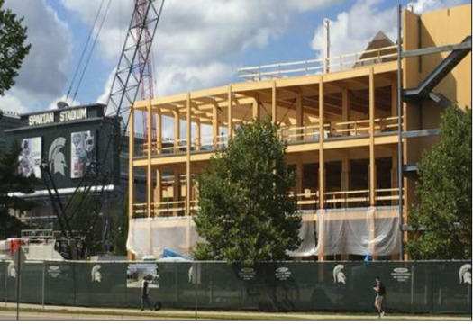 Michigan State University's STEM Teaching and Learning Center is the first building in the state to use mass timber for its load-bearing structure. (MSU)