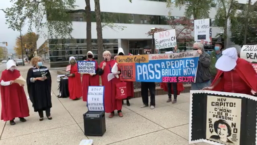 Members of a West Virginia NOW group rally in Charleston, saying the Senate should have waited until after the election to push through a Supreme Court nominee. (Kanawha Valley NOW Facebook page)