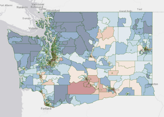 The Washington Environmental Health Disparity Map identifies communities highly impacted by environmental justice issues. (Washington State Department of Health)