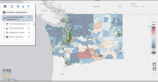 Washington has developed a map of environmental health disparities across the state. (Washington State Department of Health)