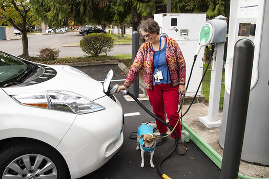 Oregon scored high points in a report on electric vehicles for ensuring in its building codes that new buildings are wired to charge them. (Oregon Dept. of Transportation/Flickr)