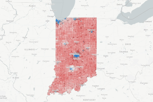 Indiana's 100 State House districts were heavily Republican in the 2016 presidential election. (MGG Redistricting Lab)