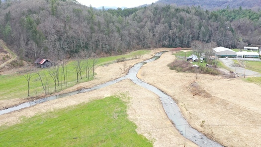 The confluence of California, Paint Fork and Little Ivy creeks in Mars Hill, immediately after undergoing stream restoration.(Paula Worden)