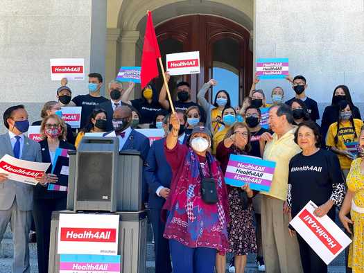 Demonstrators rallied at California's State Capitol in June to expand health coverage for income-eligible undocumented seniors. (Yvonne Vasquez/Health4All)