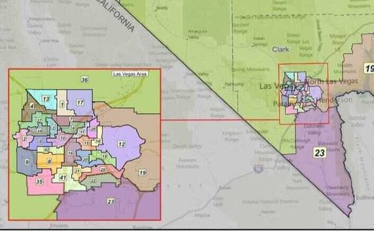 State assembly district maps, including this close-up of Las Vegas, are likely to change once lawmakers incorporate the new 2020 census data. (Nevada Legislative Counsel Bureau GIS)