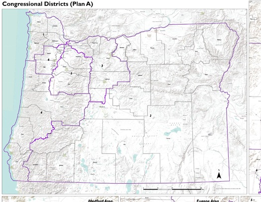 The Oregon Legislature released two different maps, with Plan A above, for how to draw its six congressional districts. (Oregonlegislature.gov)