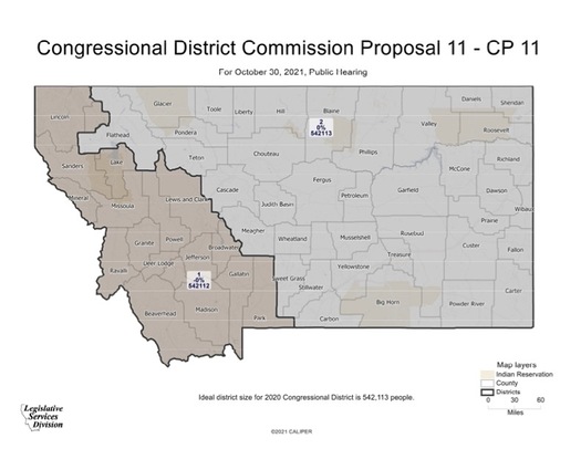 The two Democratic commissioners on the Montana Districting and Apportionment Committee drew the group's 11th proposed map. (Legislative Services Division)
