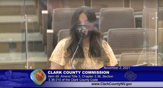 Mathilda Guererro of Silver State Voices testified before the Clark County Commission on Tuesday. (Screenshot/Clark CountyNV.gov)