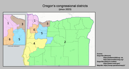 Republican candidates likely are viable in only one of the six newly drawn congressional districts in Oregon. (CX Zoom/Wikimedia Commons)