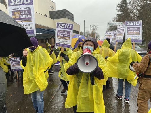 More than 300 health-care workers at McKenzie-Willamette Medical Center began their strike on Monday. (SEIU Local 49)