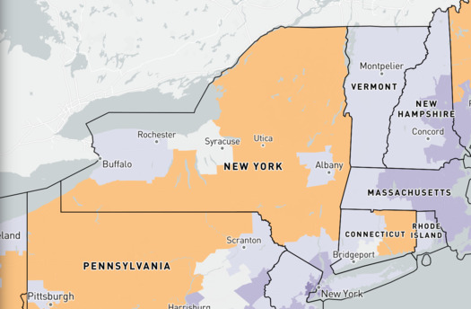 In the redistricting process, New York will lose one congressional seat, the result of a population decrease upstate. (NYIRC Maps)