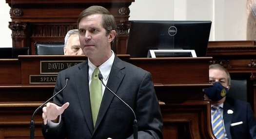 Gov. Andy Beshear outlines his budget priorities in a speech to a joint session of the Kentucky State Senate and House of Representatives on January 13th. (Office of Gov. Beshear)