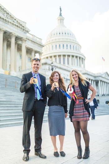 Kaitlyn Farrington, middle, and other athletes from Protect Our Winters have traveled to Washington, D.C., to talk about climate change. (Forest Woodward/POW)