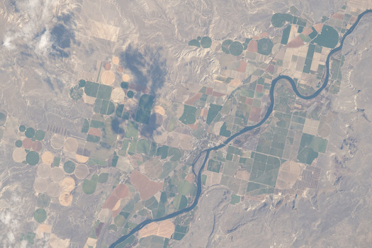 Grand View, ID, home to a waste site that accepts hazardous material, is located about 50 miles south of Boise on the Snake River. (NASA/Wikimedia Commons)